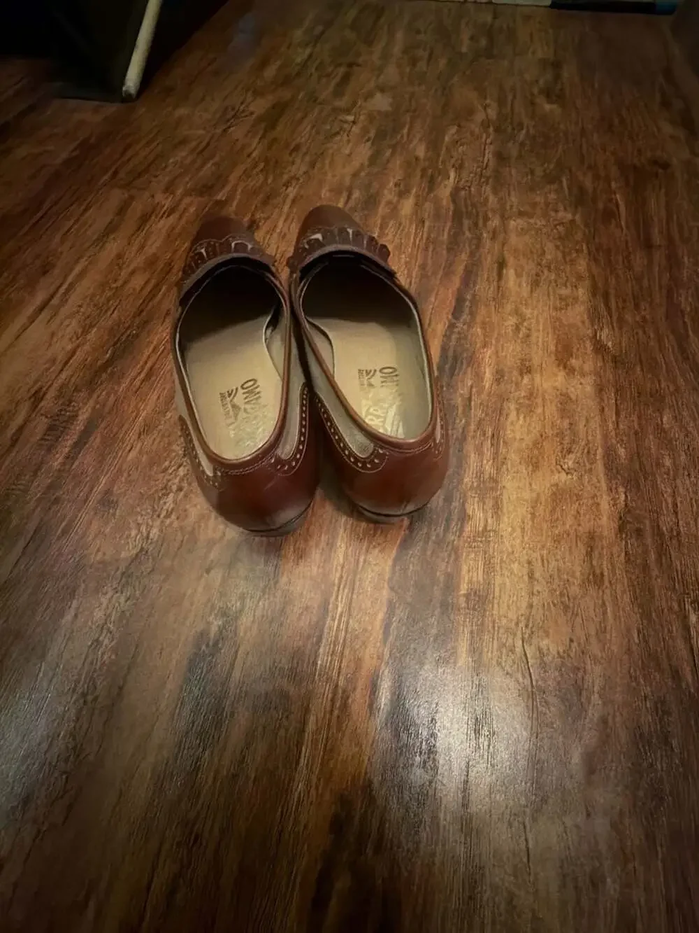 Salvatore Ferragamo Brown Leather and Canvas Kiltie Wingtip Loafers